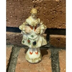 Vintage Porcelain Victorian Girl Figurine 3.5" Colonial Woman